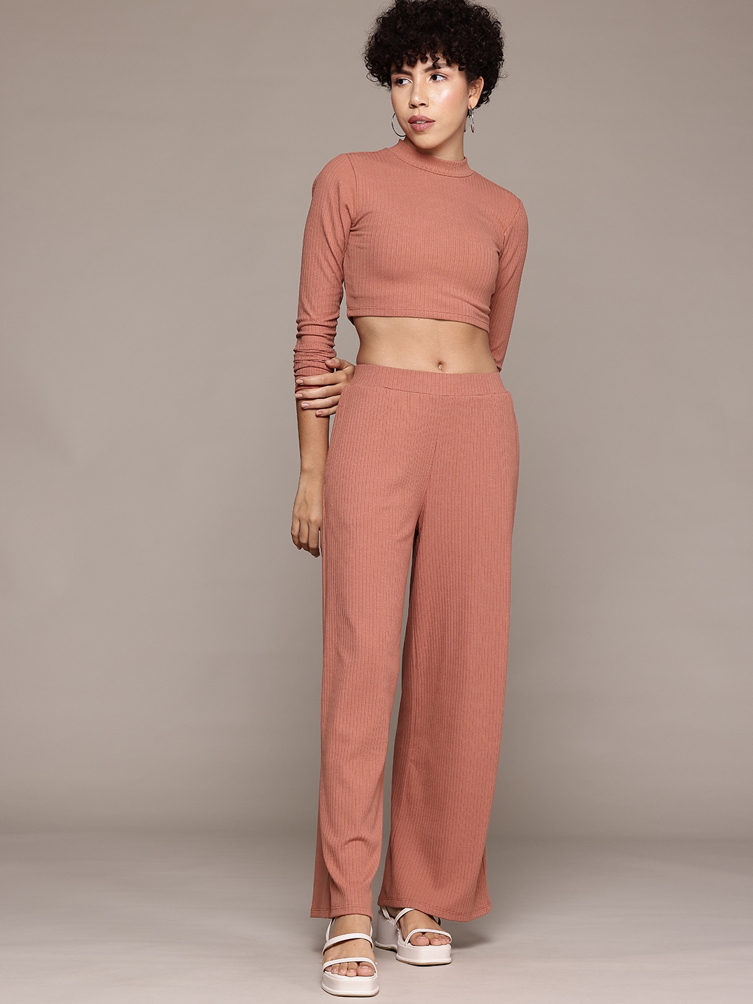 

The Roadster Lifestyle Co. Ribbed High Neck Co-Ords, Rust