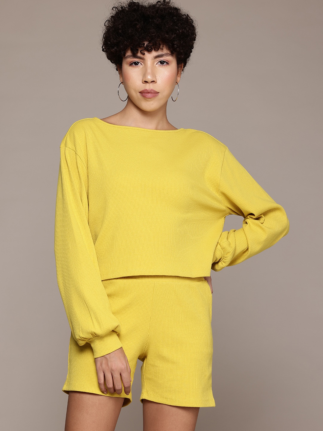 

The Roadster Lifestyle Co. Ribbed Drop-Shoulder Sleeve Co-Ords, Mustard