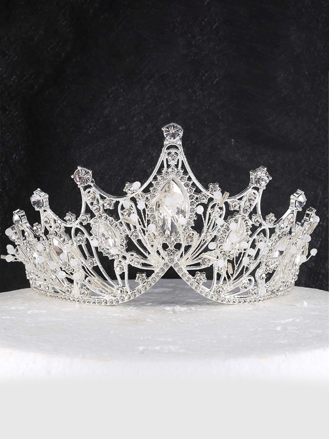

SYGA Embellished Crystal & Rhinestone Studded Crown Tiara, Silver