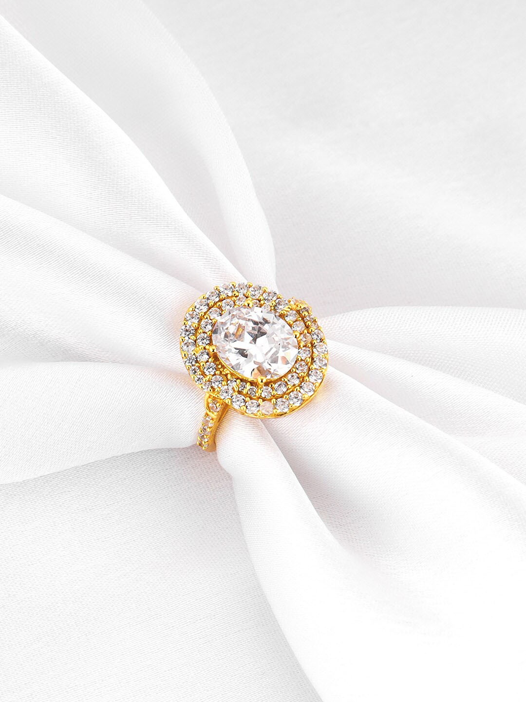 GIVA 92.5 Sterling Silver Gold-Plated Solitaire Stone Studded Finger Ring
