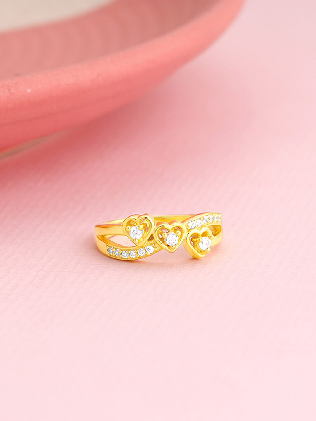 

GIVA 92.5 Sterling Silver Gold-Plated Artificial Stone Studded Finger Ring