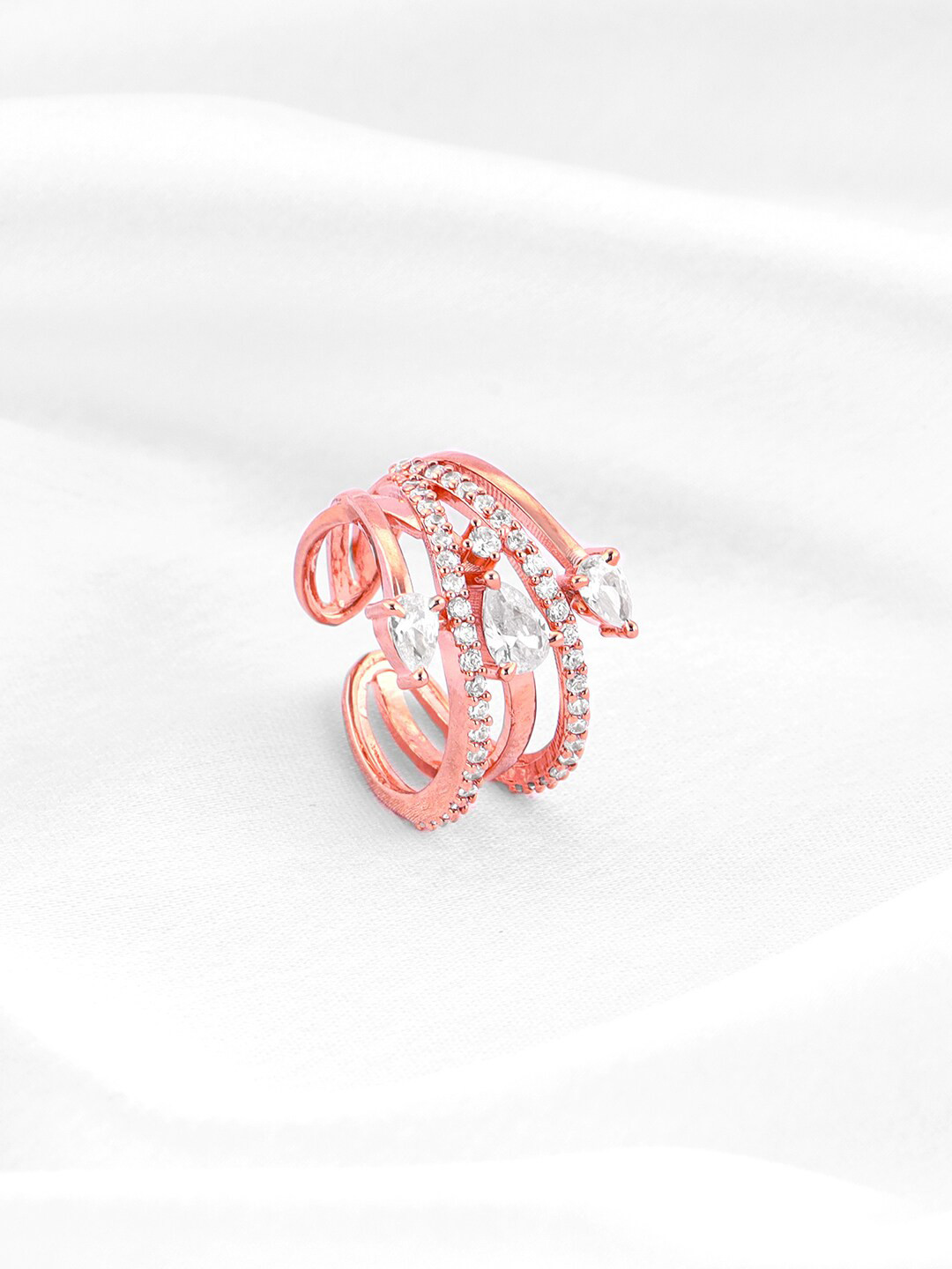 

GIVA 92.5 Sterling Silver Rose Gold Plated Artificial Stones Studded Finger Ring