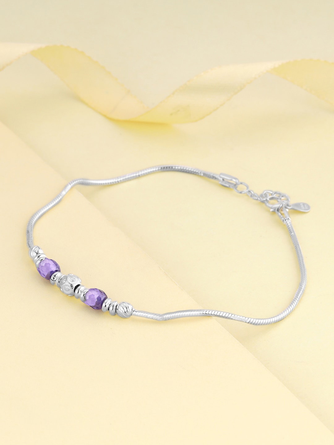

GIVA Rhodium-Plated Beaded Anklet, Silver