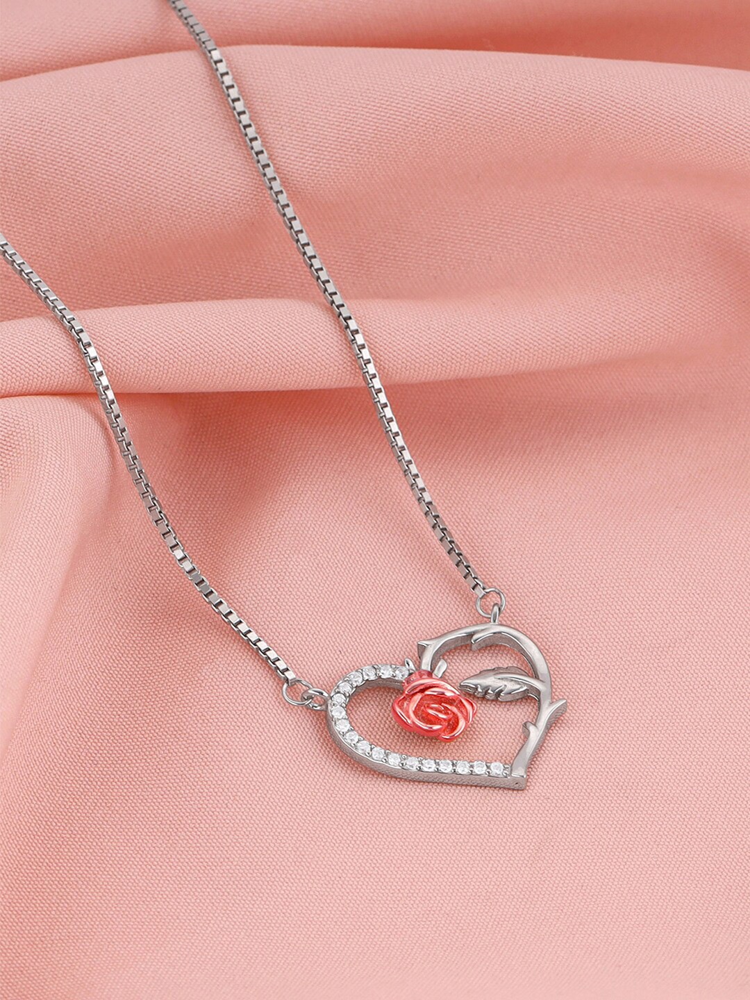 

GIVA 925 Sterling Silver Rhodium-Plated Heart of Rose Garden Minimal Necklace