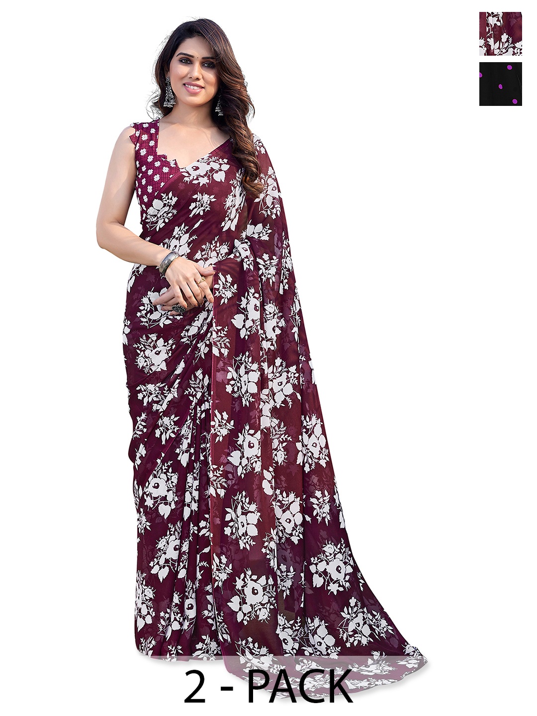 ANAND SAREES pack Of 2 Floral Saree, Black