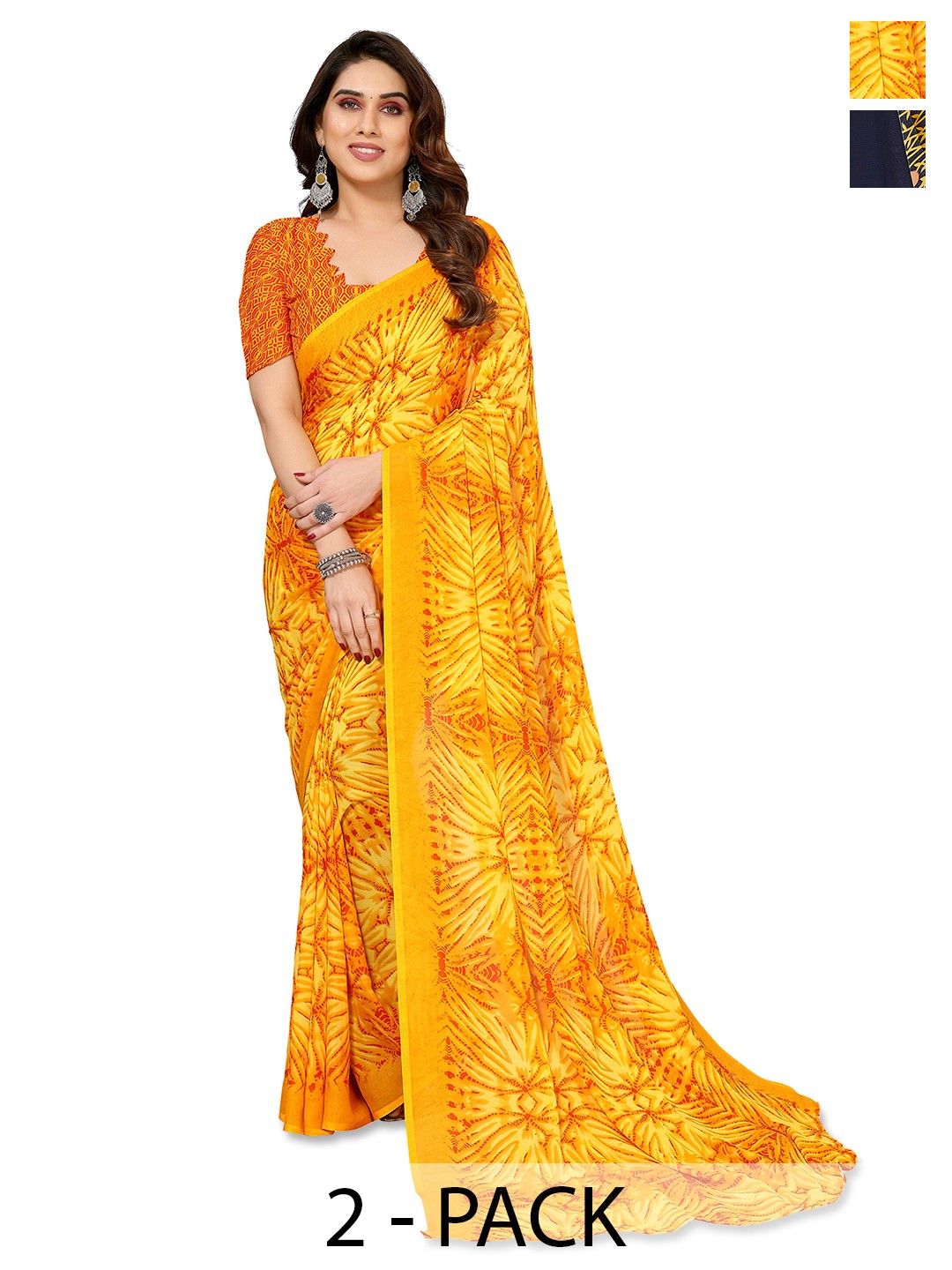 

ANAND SAREES Pack Of 2 Floral Saree, Yellow