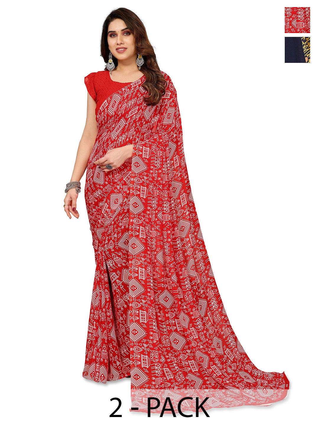 ANAND SAREES Pack Of 2 Floral Saree, Red