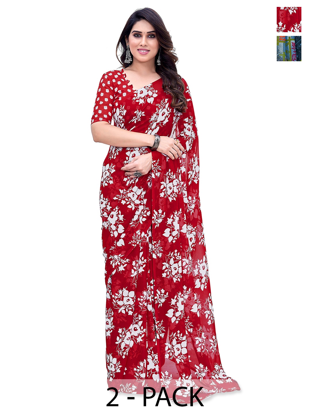 

ANAND SAREES Pack Of 2 Floral Saree, Black