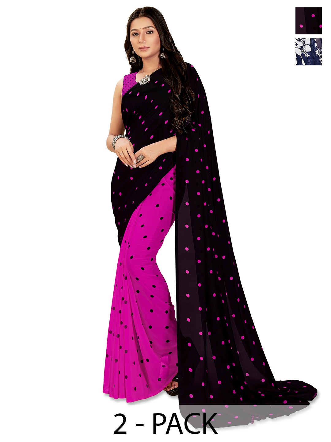 

ANAND SAREES Pack Of 2 Polka Dots Saree, Black