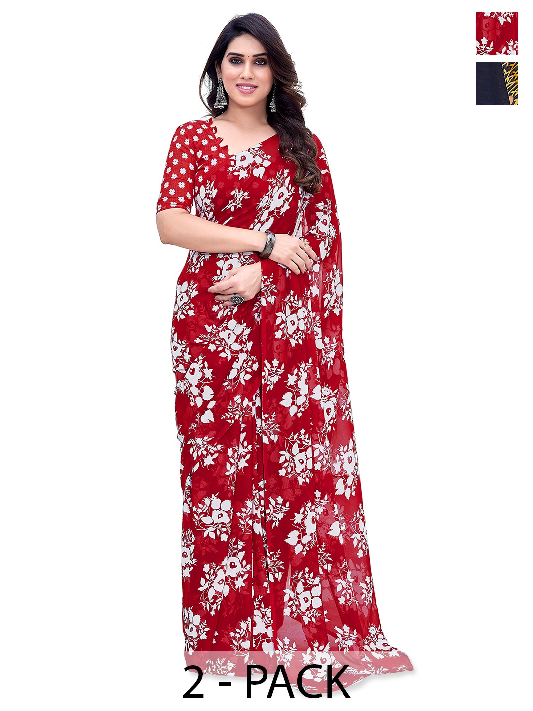 

ANAND SAREES Pack Of 2 Floral Saree, Red