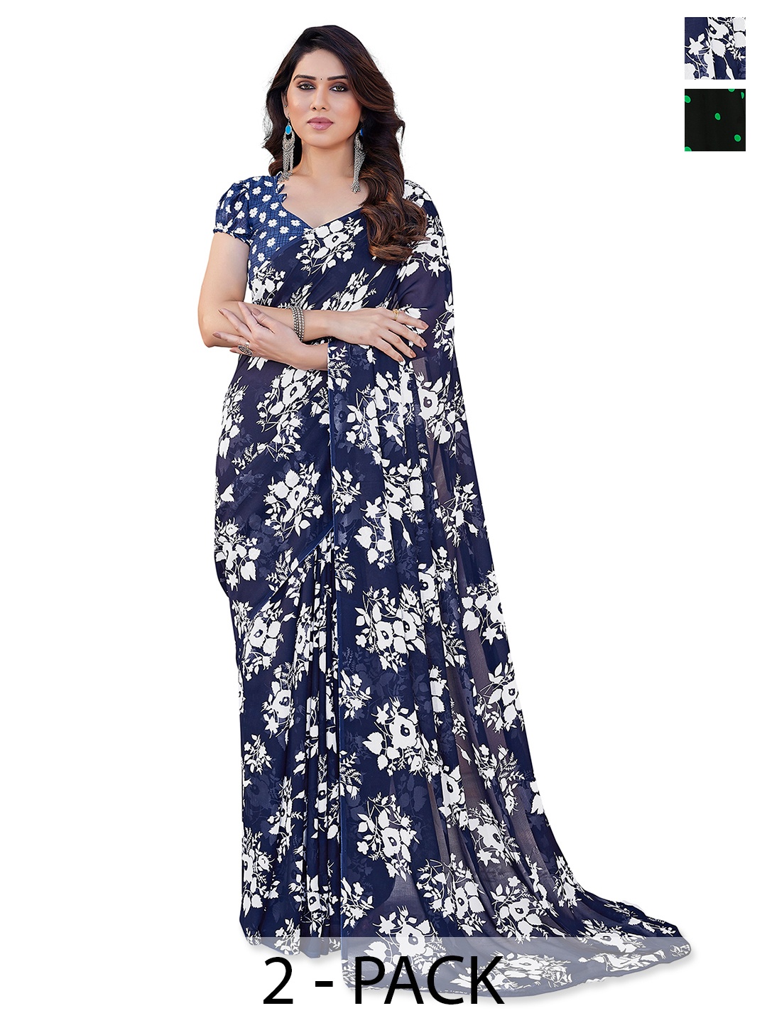 

ANAND SAREES Pack Of 2 Floral Saree, Black
