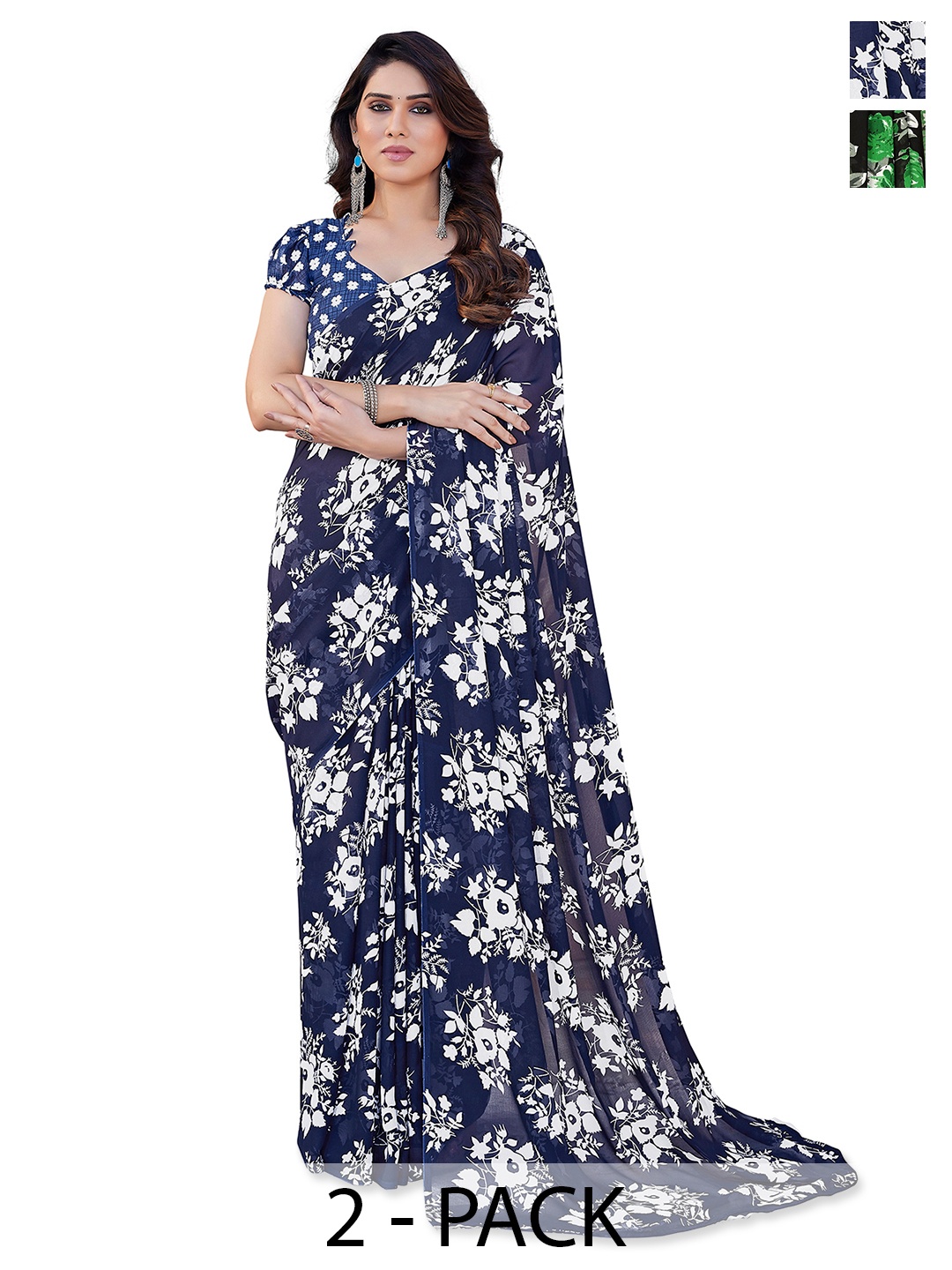 ANAND SAREES pack Of 2 Floral Saree, Black