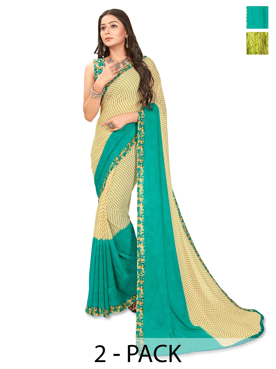 

ANAND SAREES Pack Of 2 Saree, Green