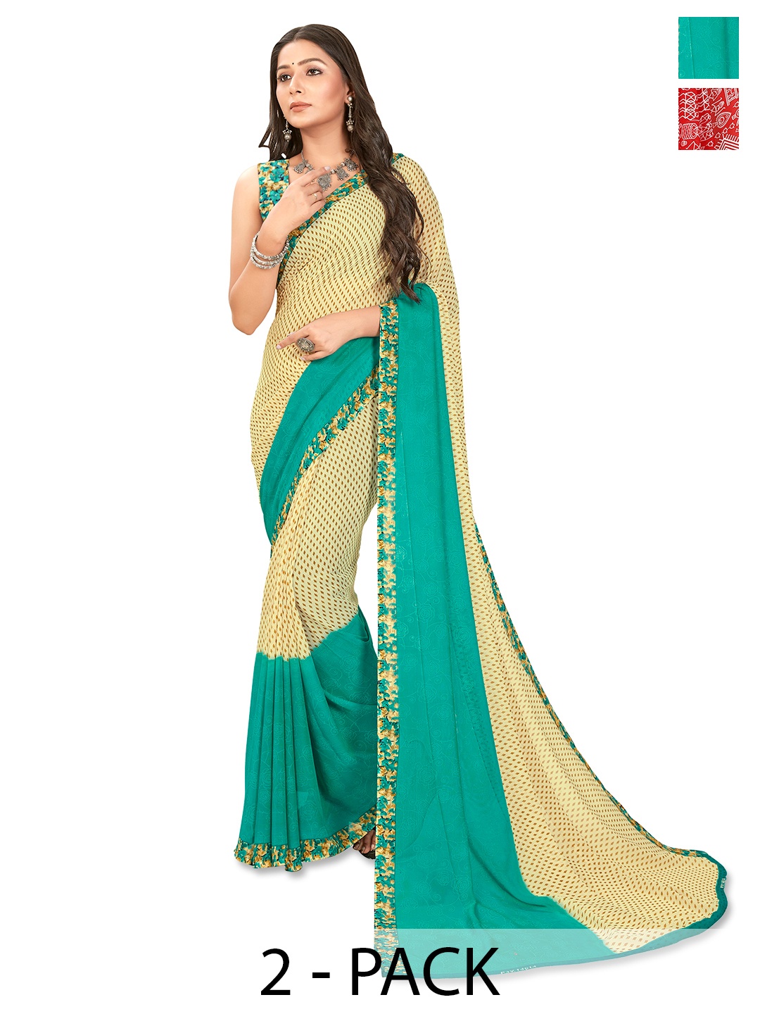 

ANAND SAREES Pack OF 2 Warli Printed Saree, Red