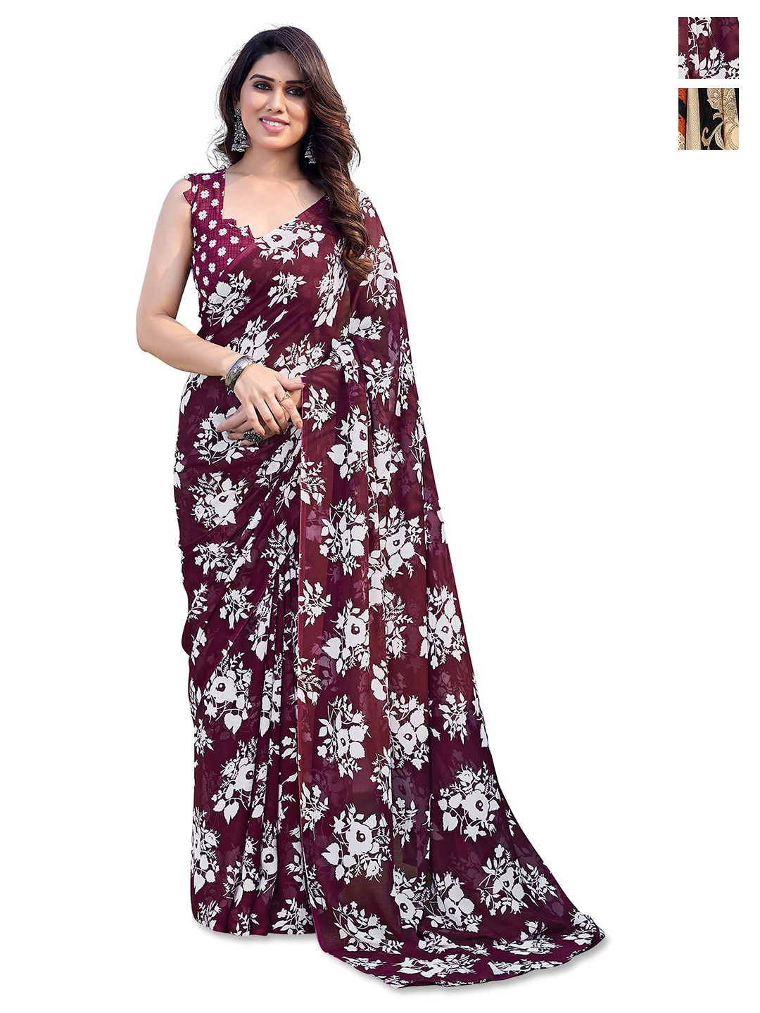 

ANAND SAREES Pack Of 2 Floral Saree, Maroon