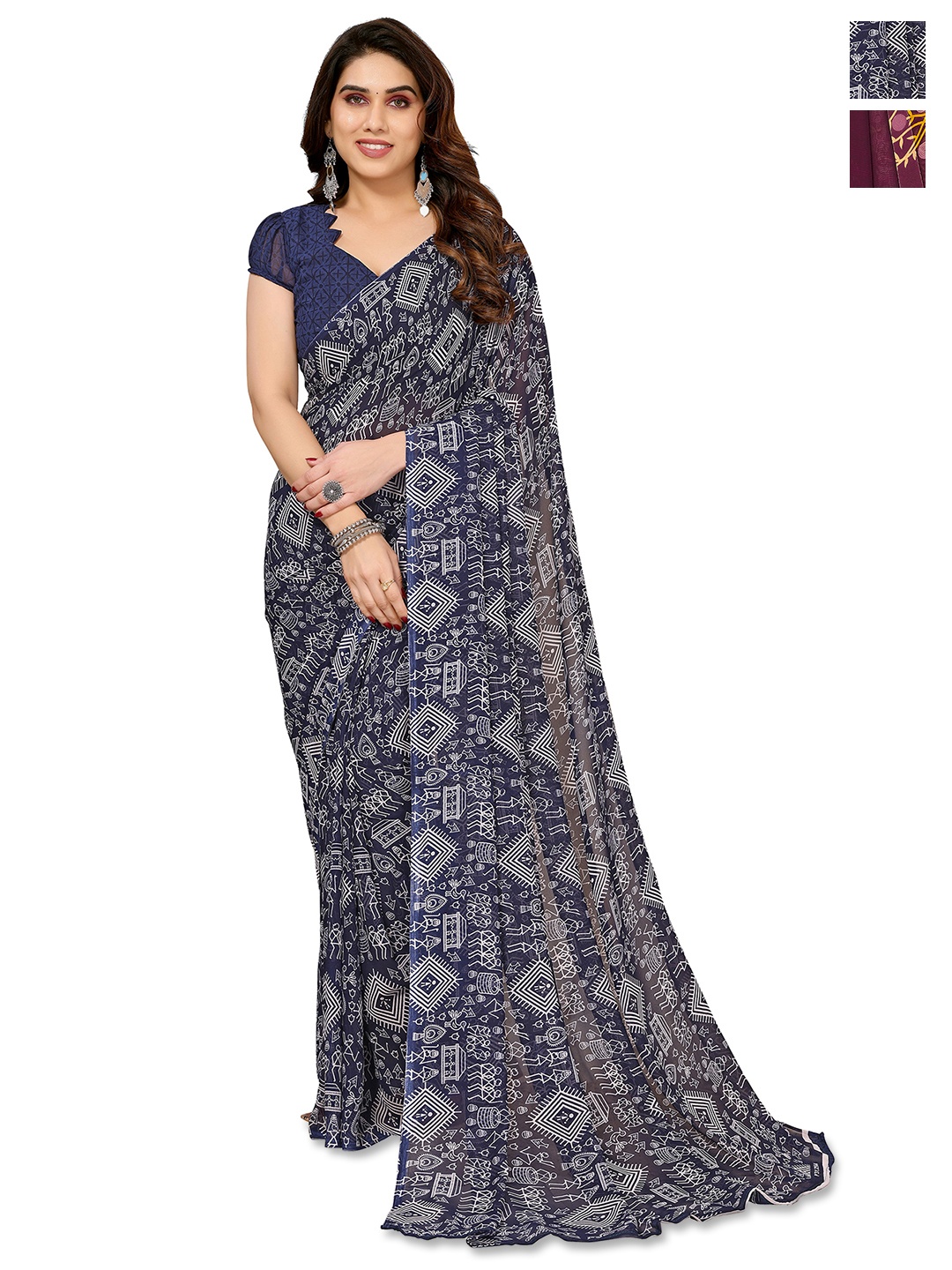 

ANAND SAREES Pack Of 2 Warli Printed Saree, Blue