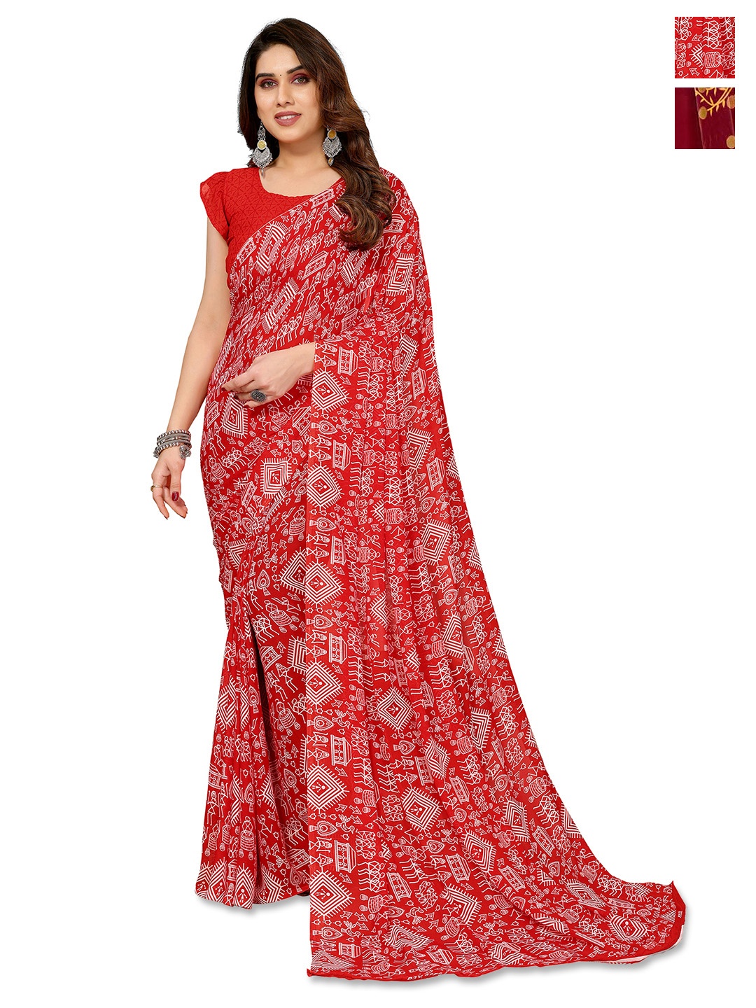 

ANAND SAREES Pack Of 2 Warli Printed Saree, Red