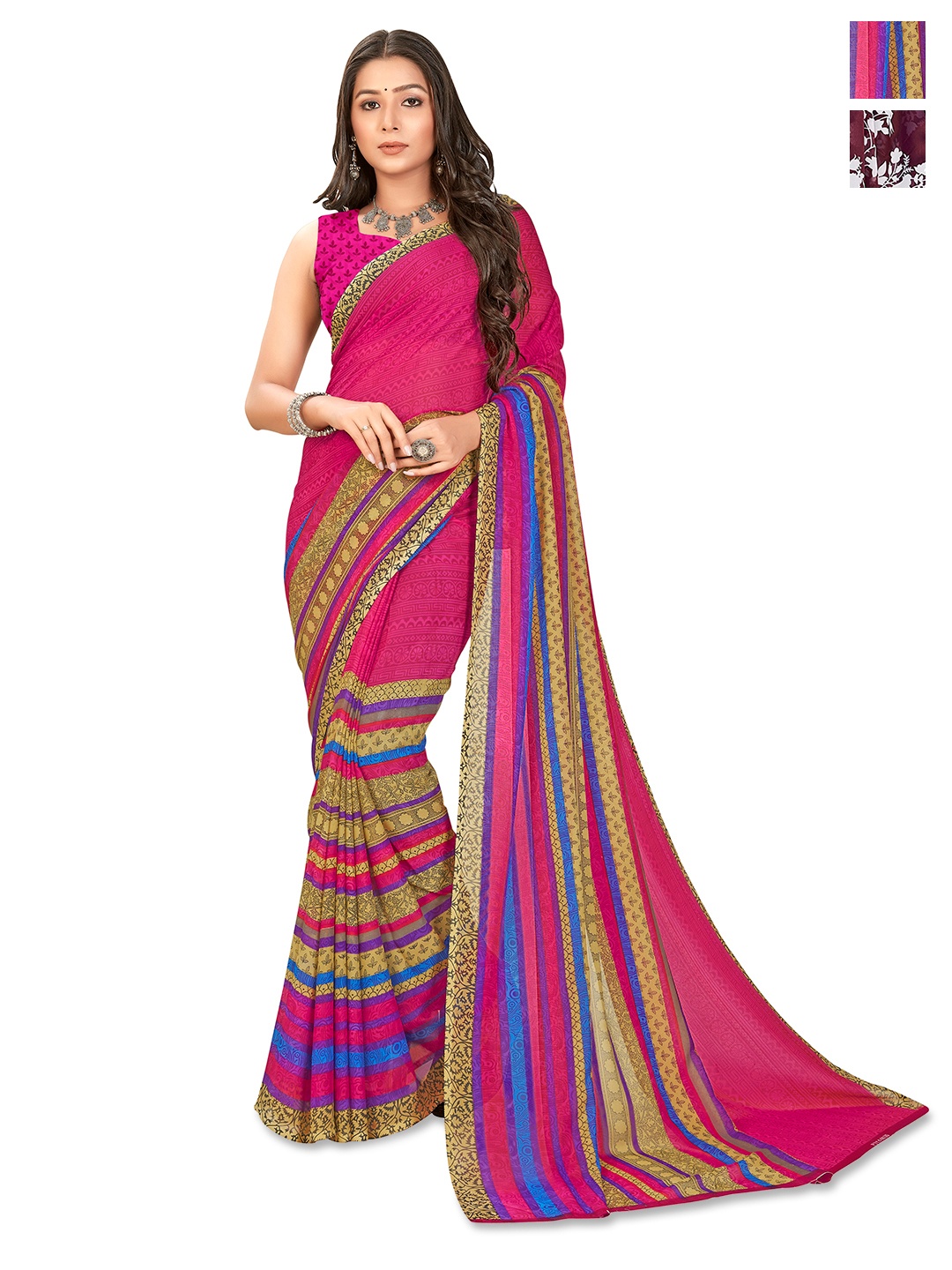 

ANAND SAREES Selection of 2 Floral Printed Saree, Maroon