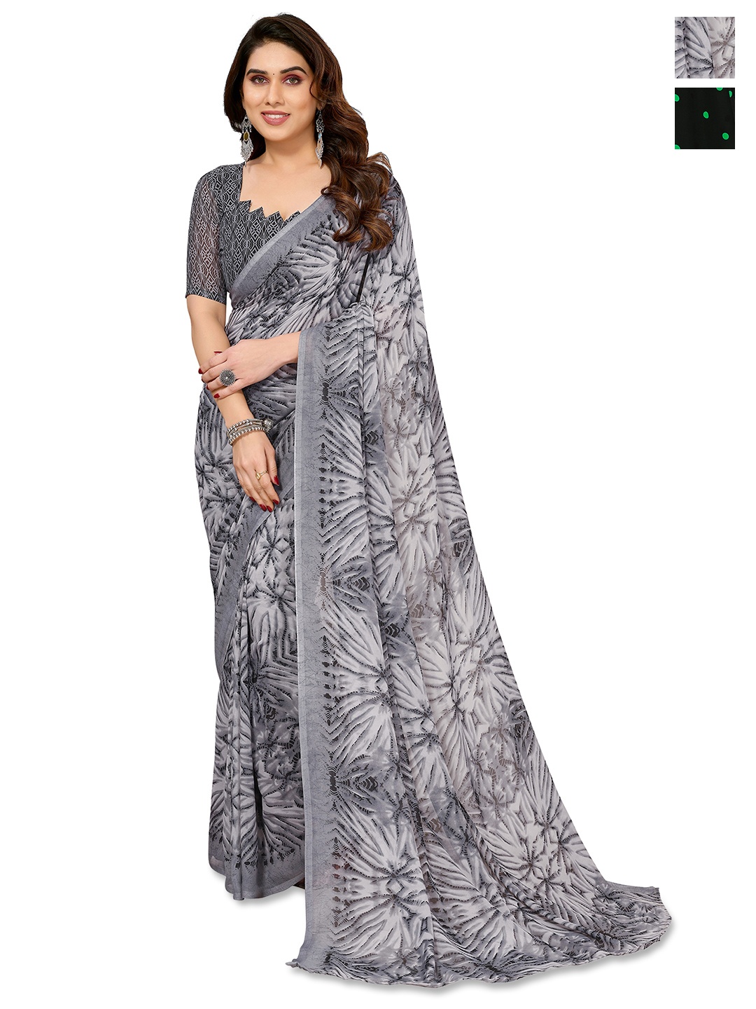 

ANAND SAREES Selection of 2 Floral Printed Saree, Black