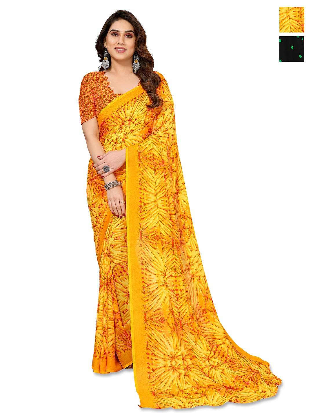 

ANAND SAREES Selection of 2 Polka Dot Saree, Yellow