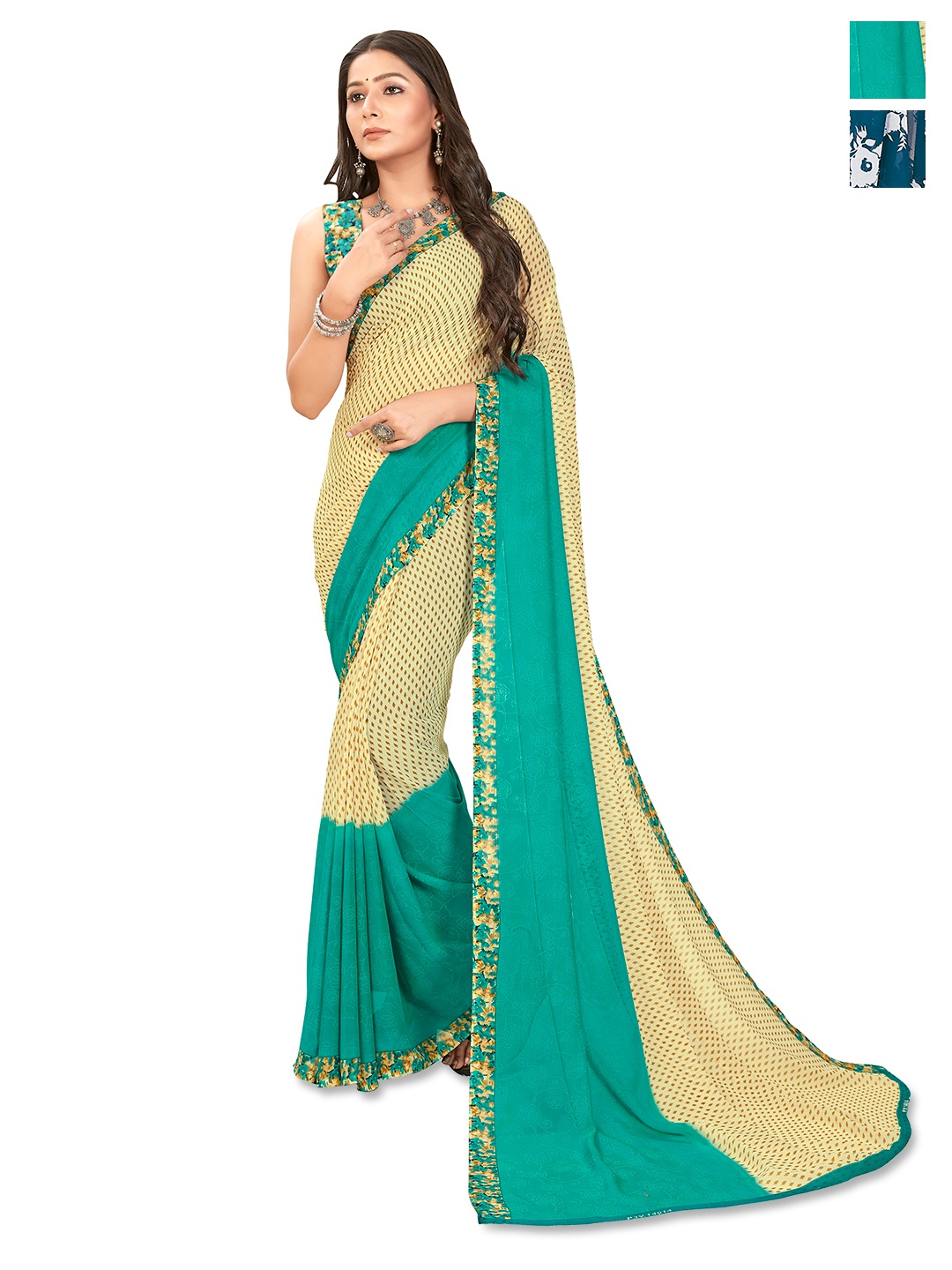 

ANAND SAREES Selection of 2 Floral Printed Saree, Peach