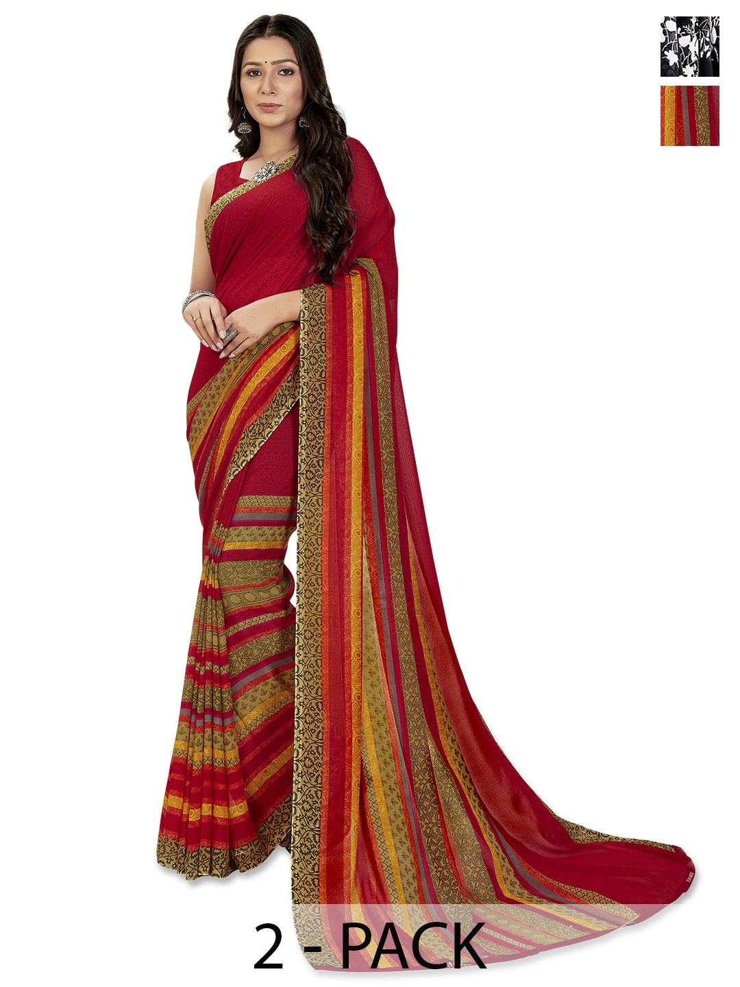 

ANAND SAREES Selection of 2 Floral Printed Saree, Red