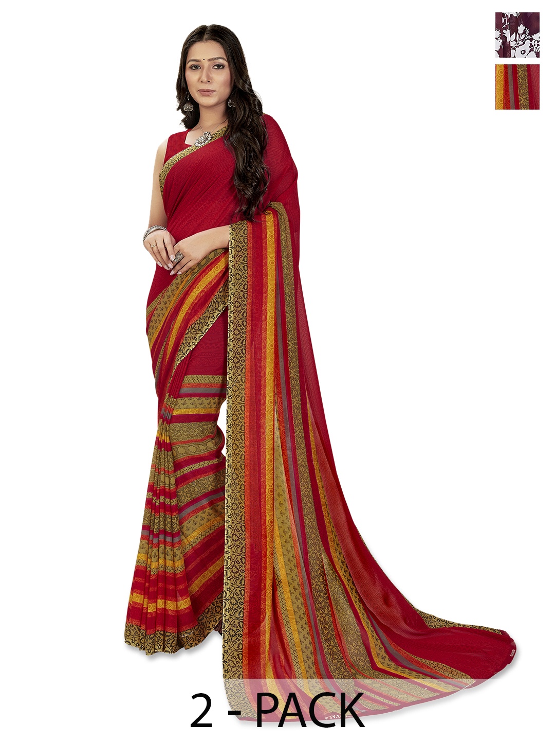 

ANAND SAREES Selection of 2 Floral Printed Saree, Maroon
