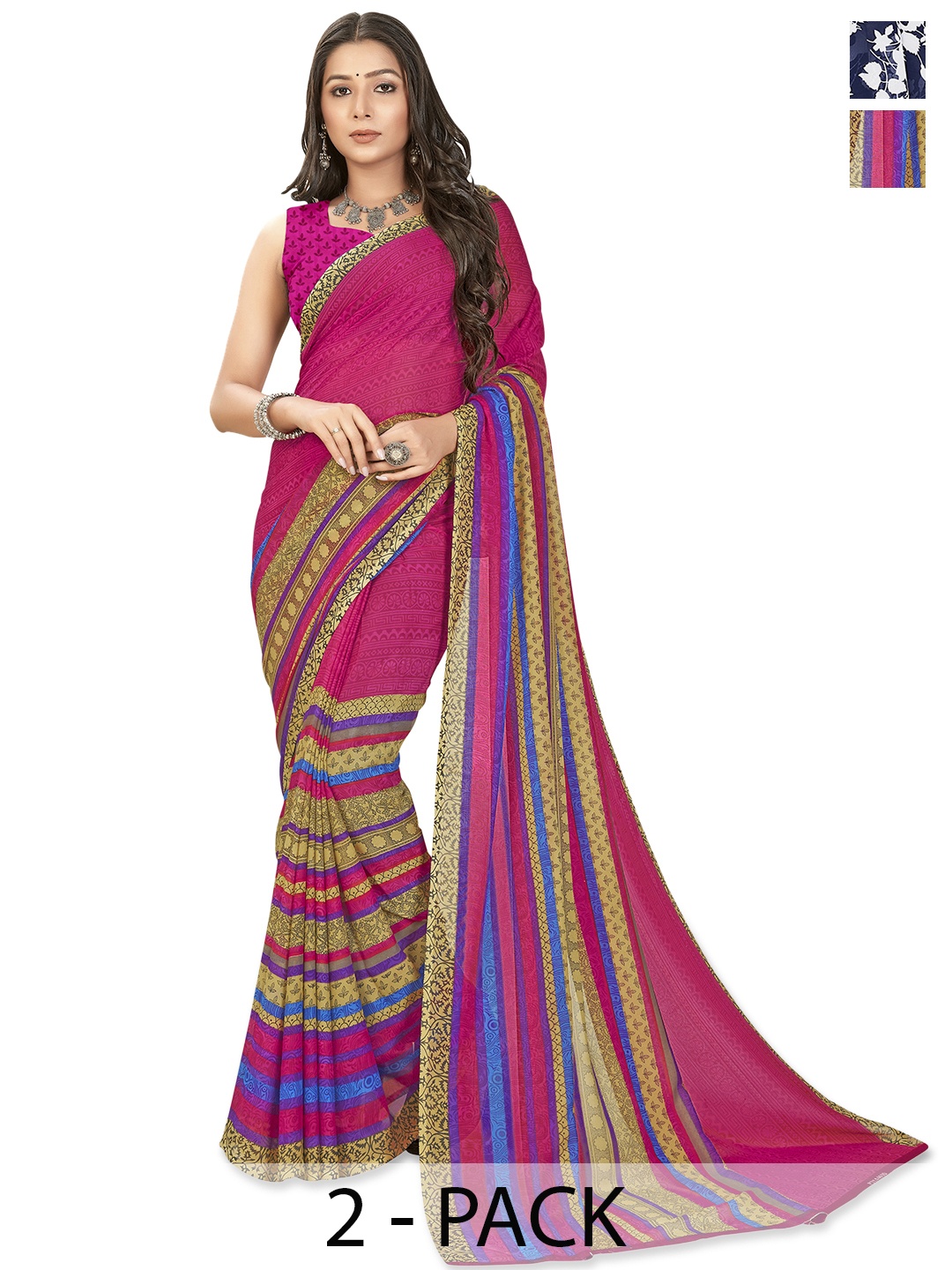 

ANAND SAREES Selection of 2 Floral Printed Saree, Blue