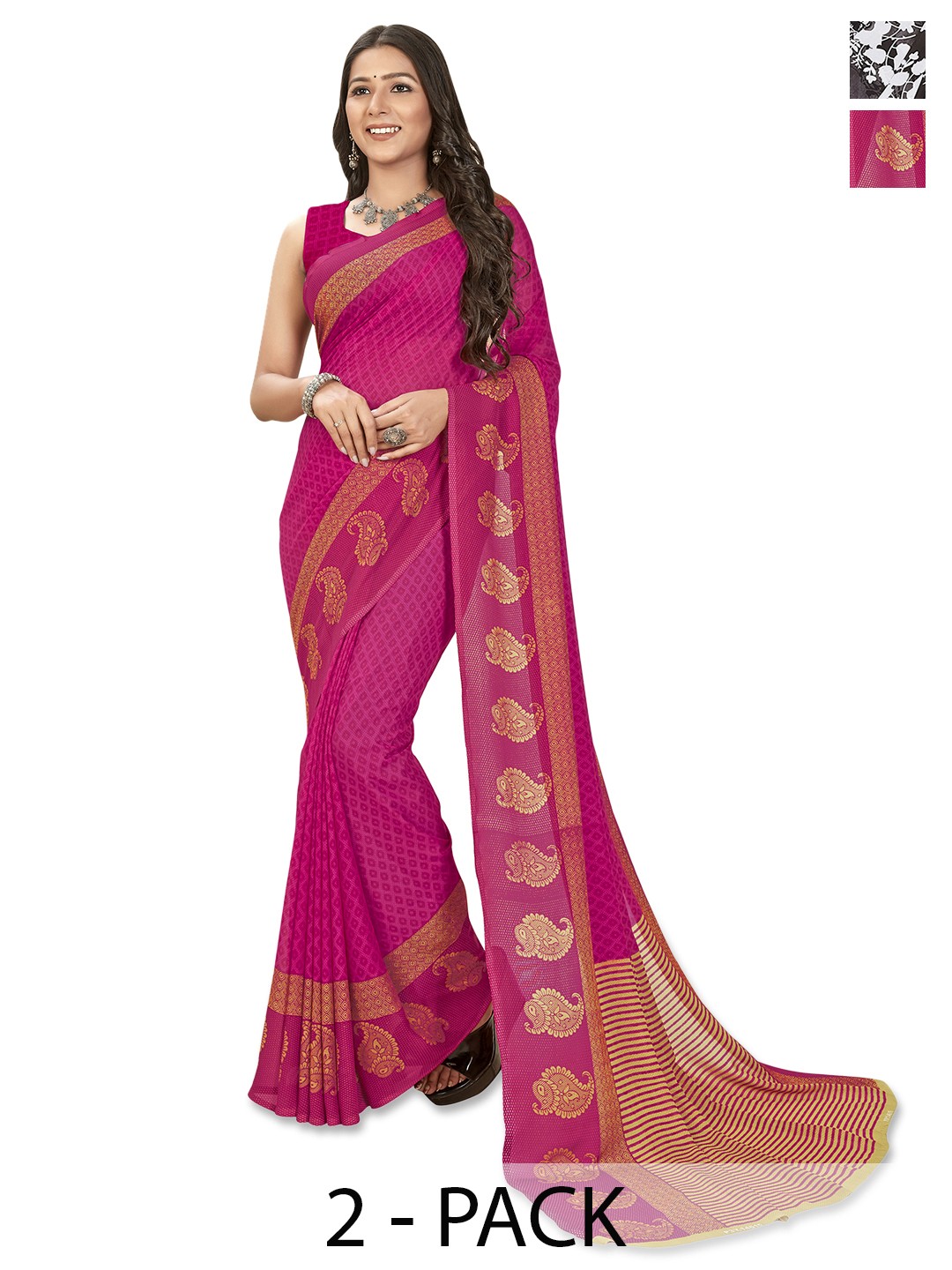 

ANAND SAREES Selection of 2 Floral Printed Saree, Pink