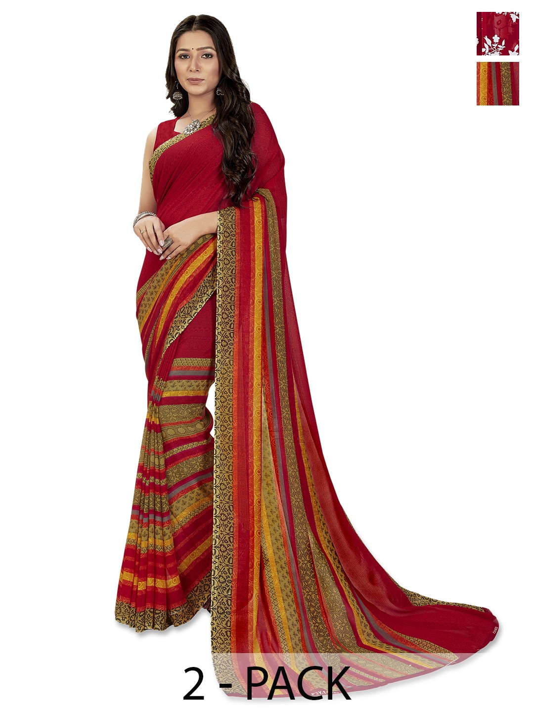 

ANAND SAREES Selection of 2 Floral Printed Saree, Red