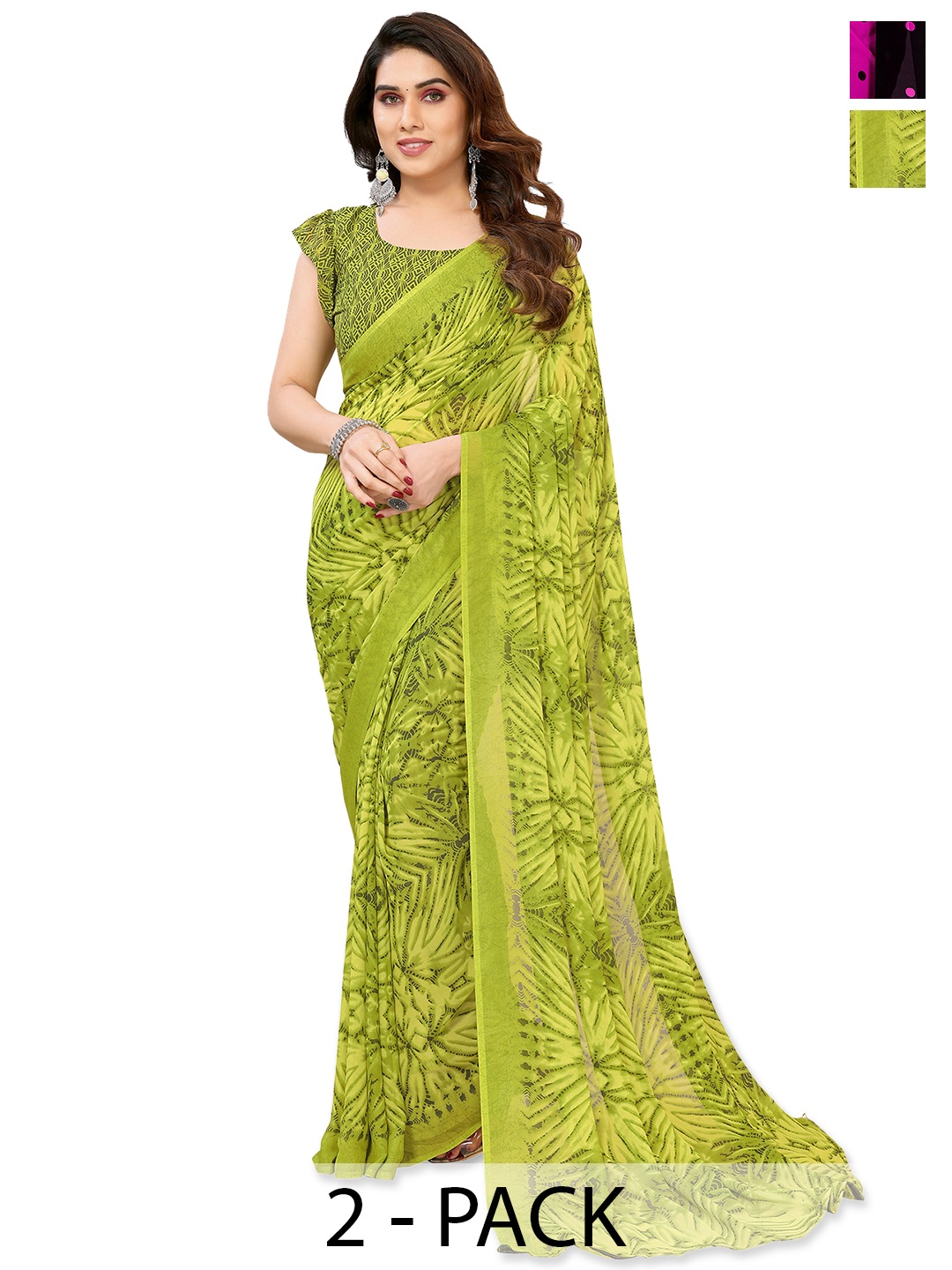

ANAND SAREES Polka Dot Poly Georgette Saree, Black