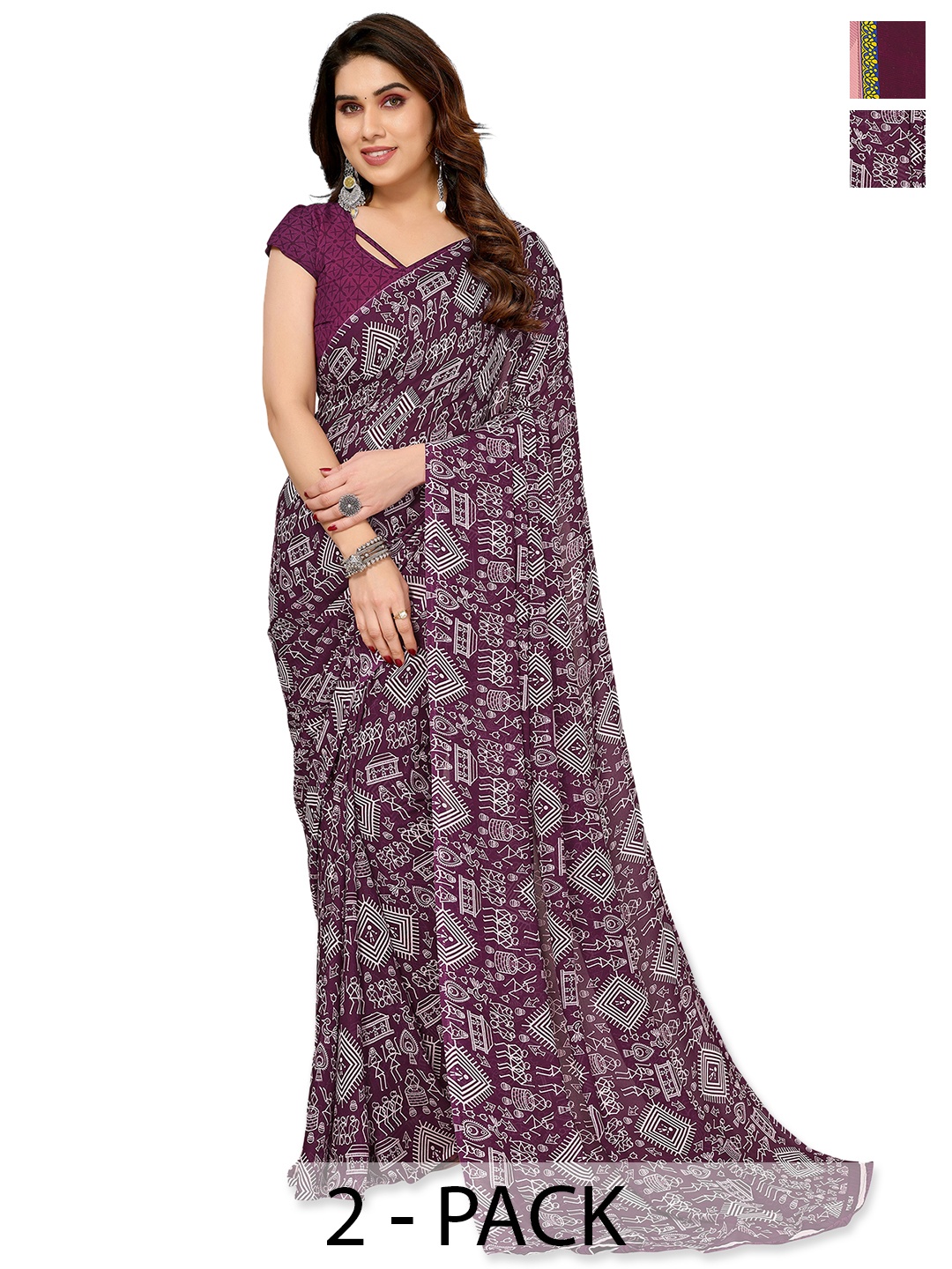 

ANAND SAREES Selection Of 2 Ethnic Motifs Printed Saree, Magenta