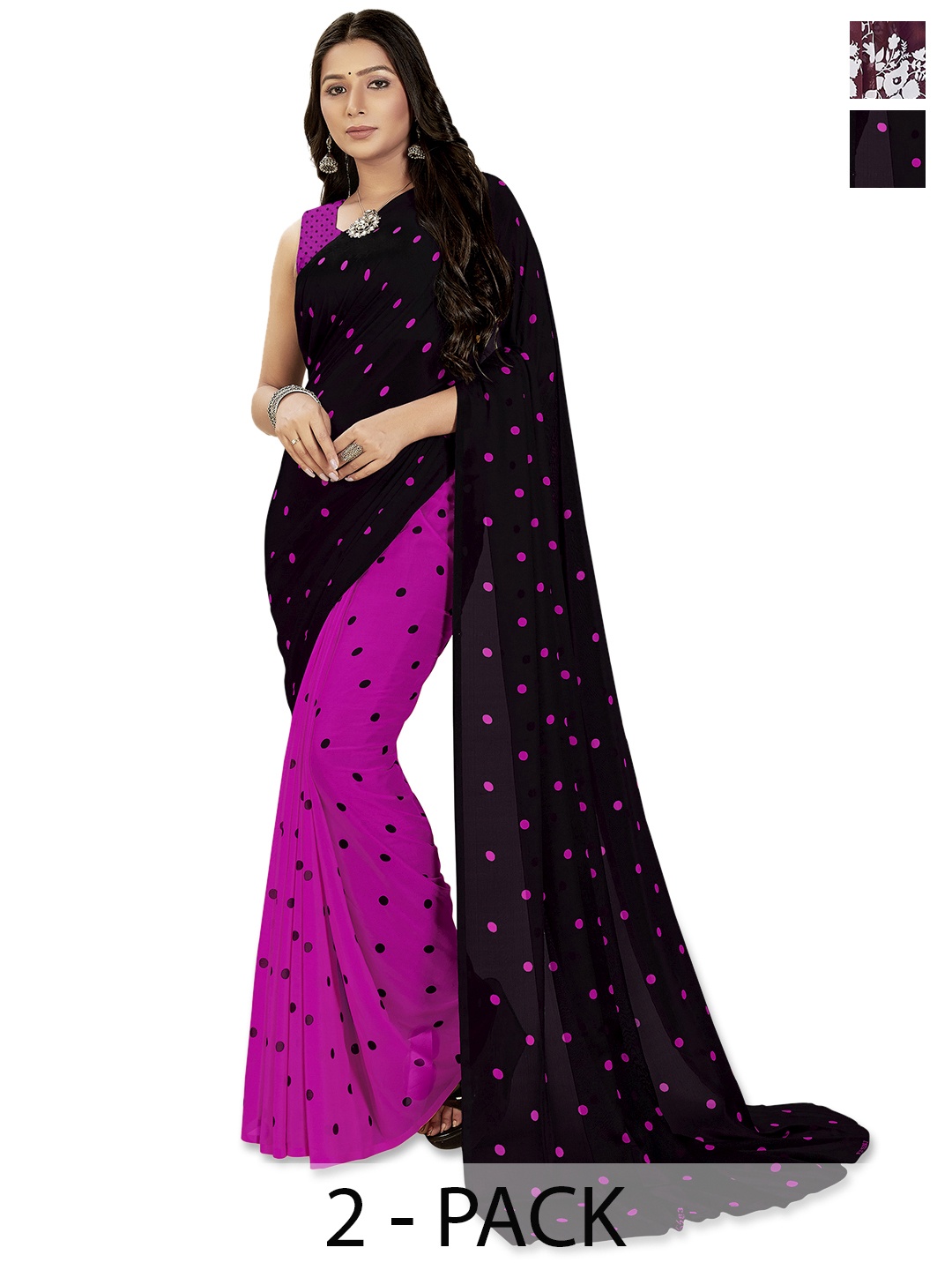 

ANAND SAREES Selection of 2 Polka Dot Half and Half Saree, Magenta