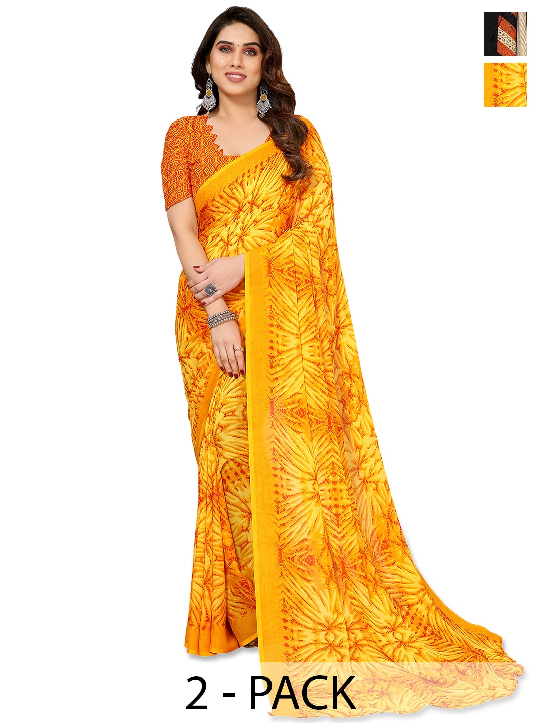 

ANAND SAREES Selection of 2 Printed Saree, Yellow