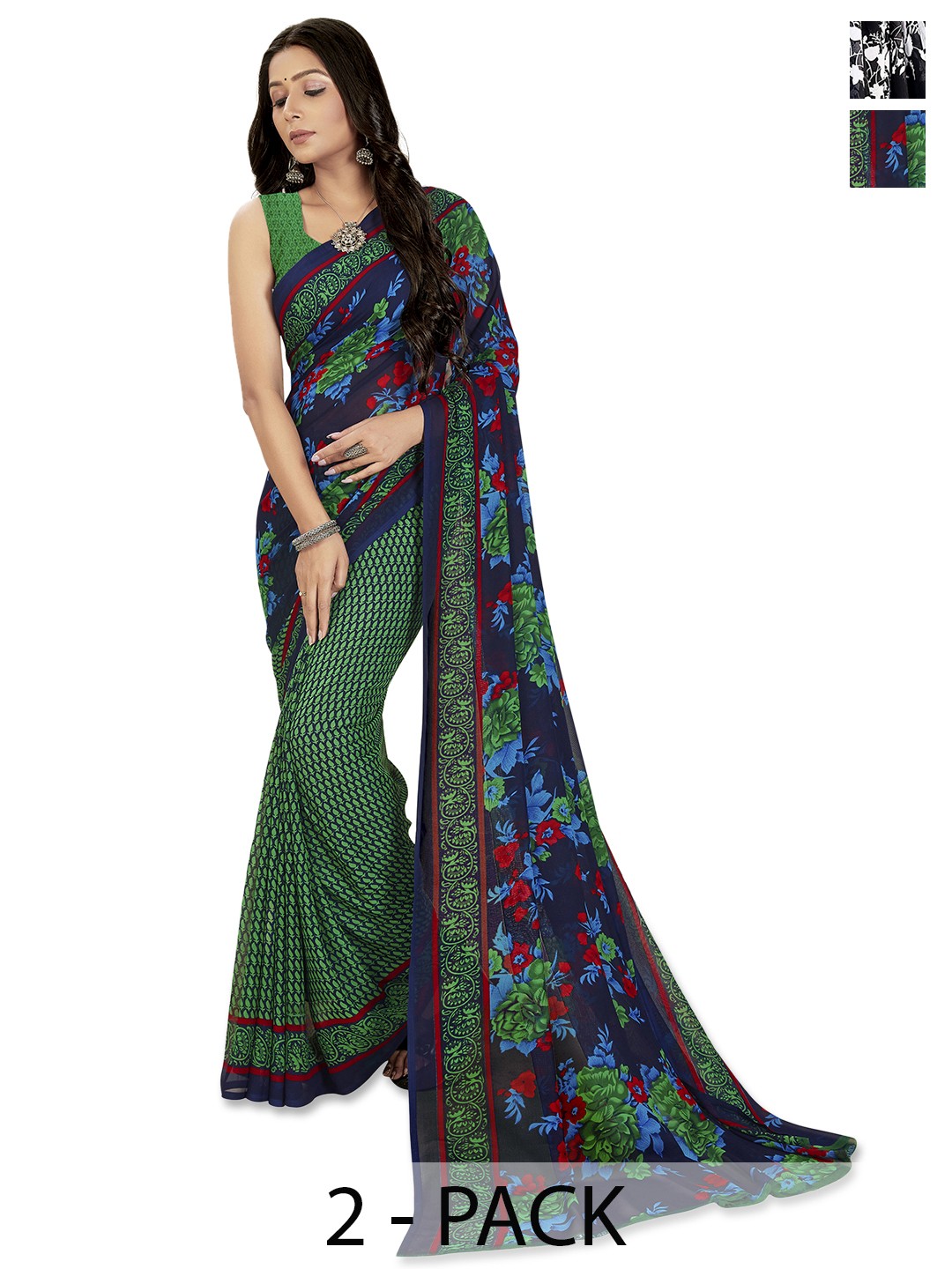 

ANAND SAREES Floral Poly Georgette Saree, Black