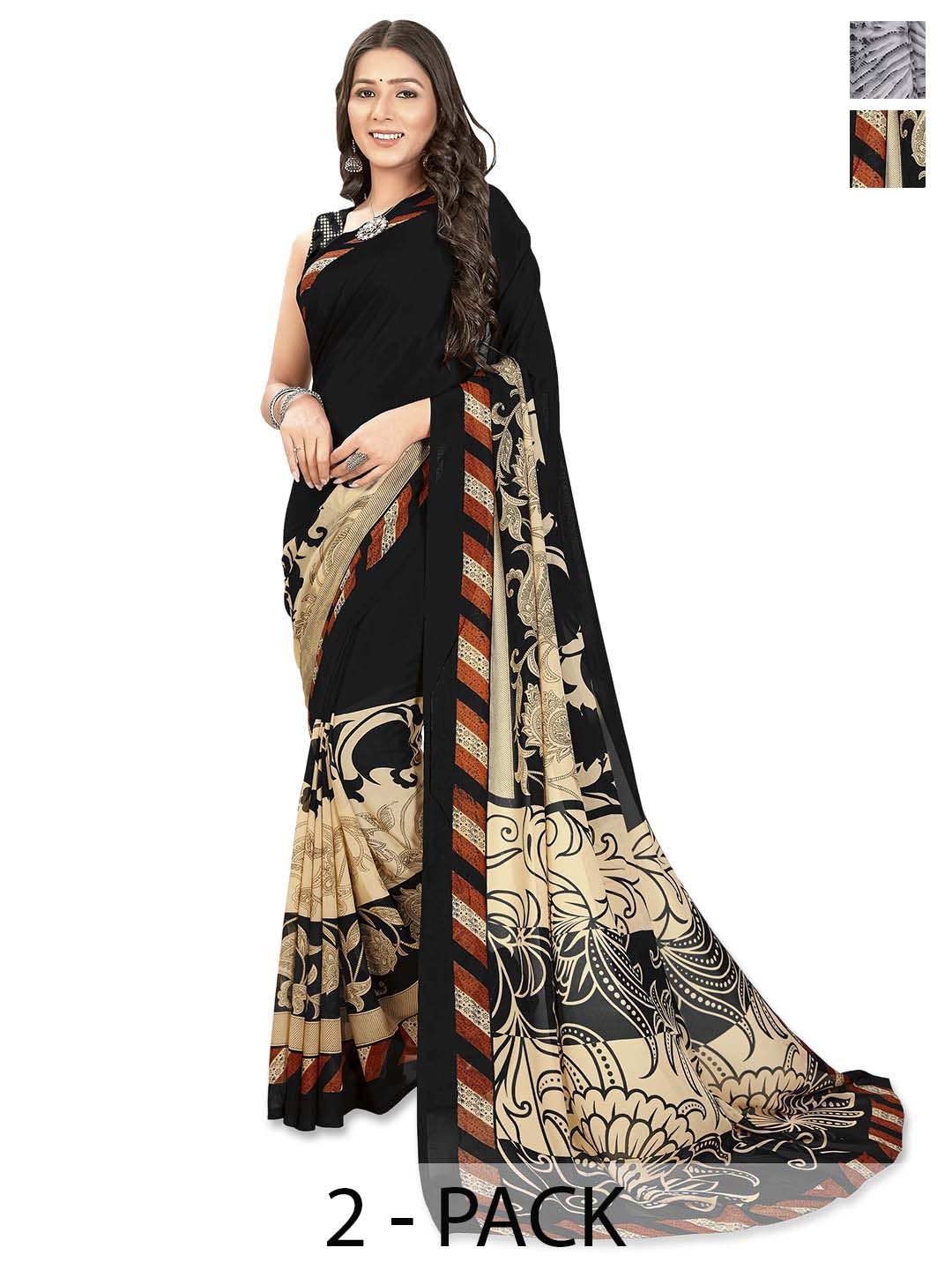 

ANAND SAREES Selection of 2 Floral Printed Saree, Grey