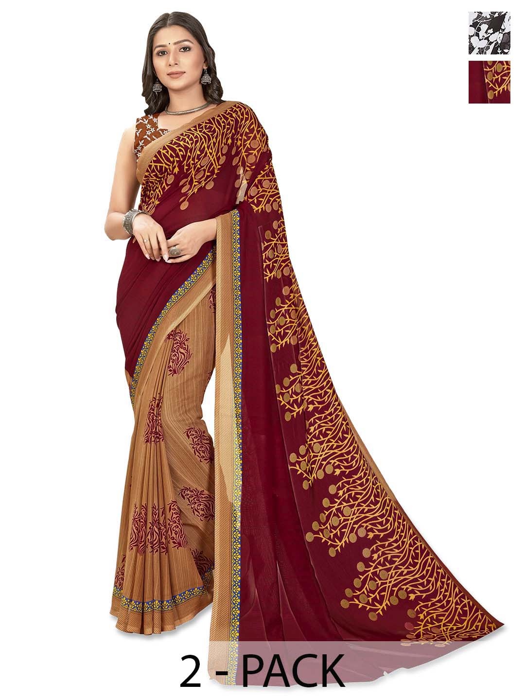 

ANAND SAREES Selection of 2 Floral Printed Saree, Black