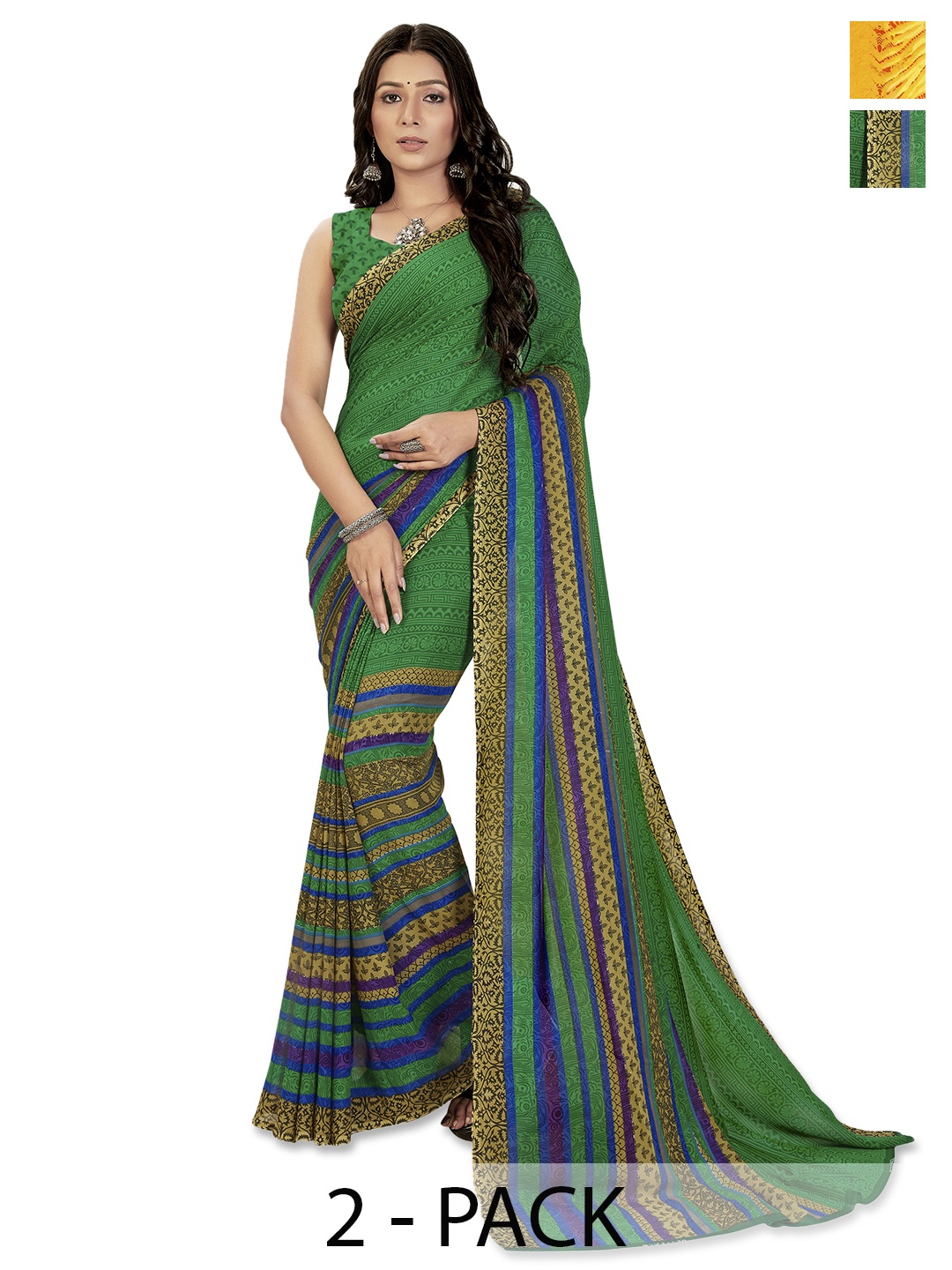 

ANAND SAREES Selection of 2 Printed Saree, Yellow
