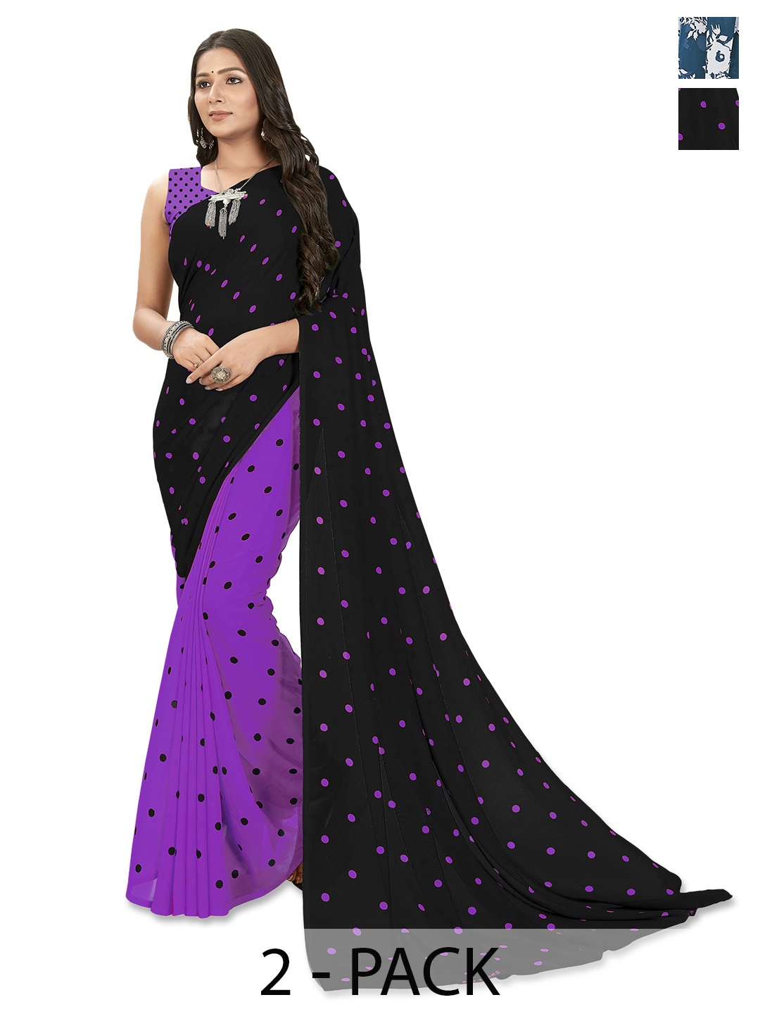 

ANAND SAREES Selection of 2 Floral Printed Saree, Purple
