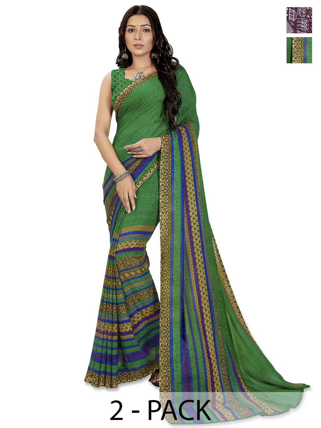 

ANAND SAREES Selection of 2 Ethnic Motifs Printed Saree, Purple
