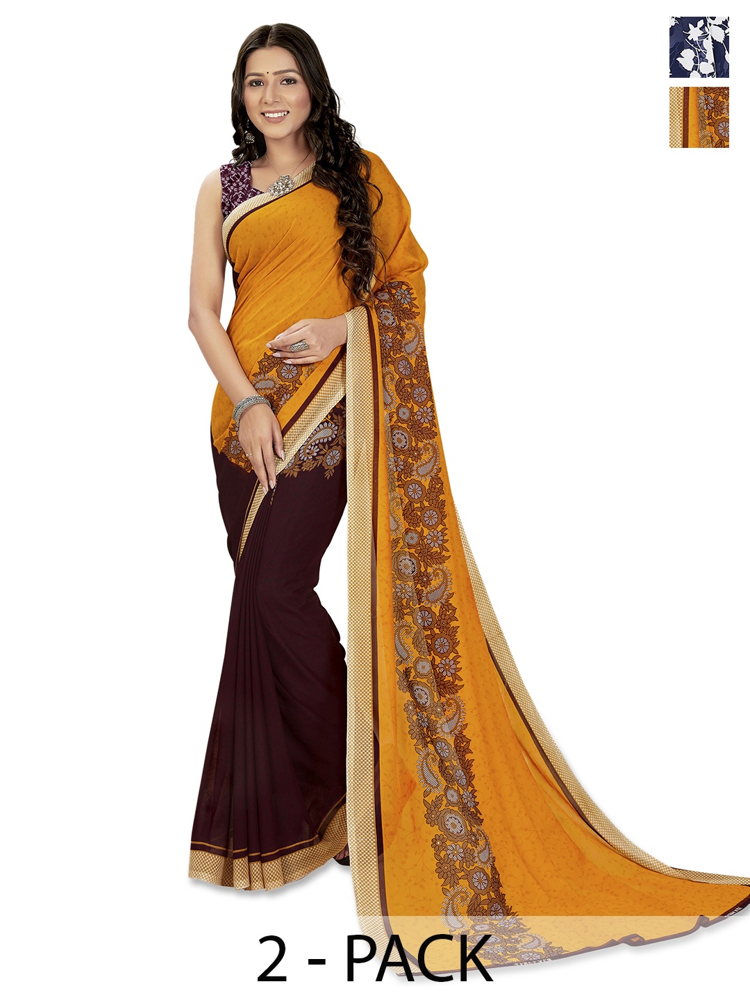 

ANAND SAREES Selection of 2 Floral Printed Saree, Blue