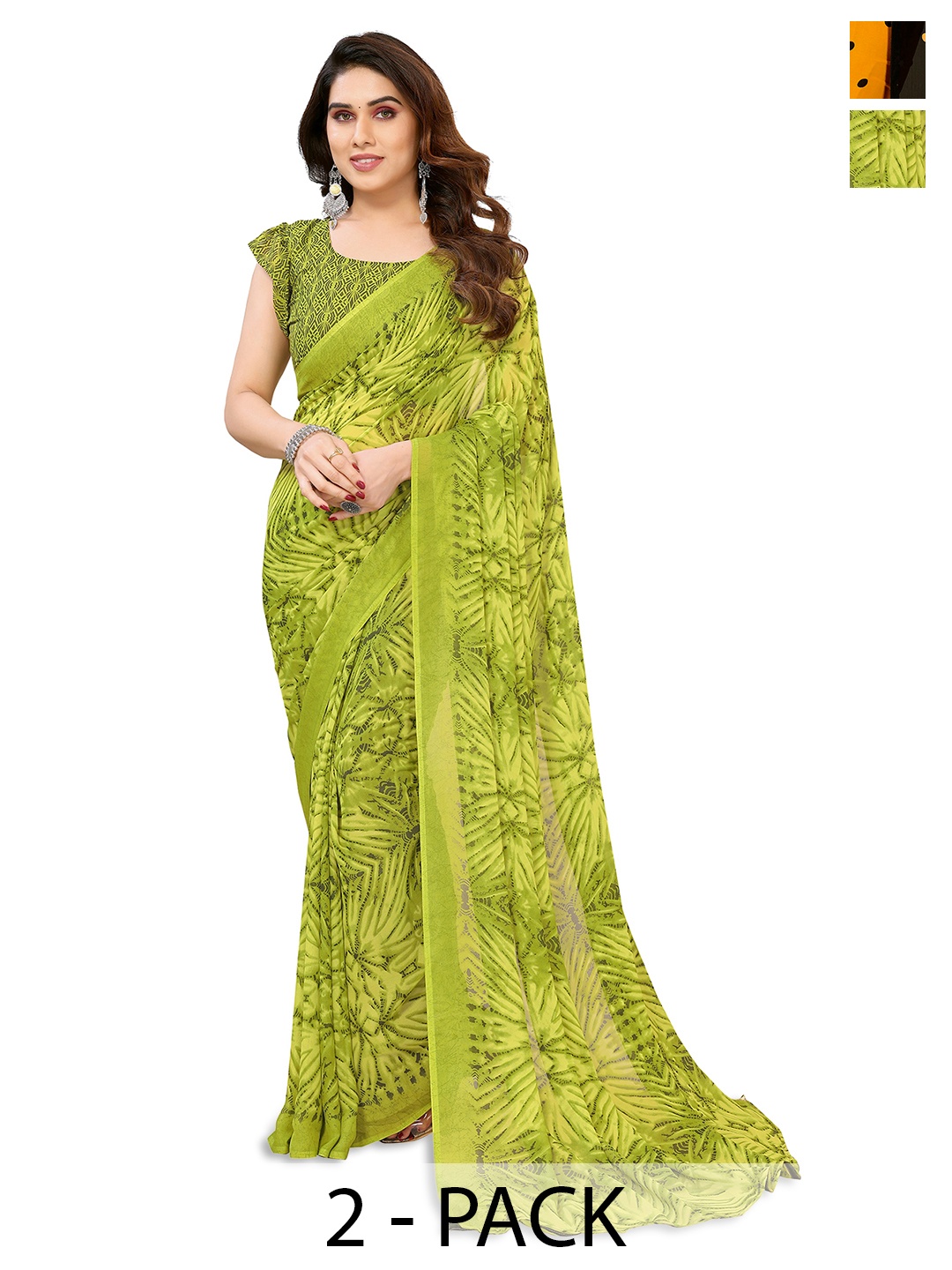

ANAND SAREES Pack Of 2 Polka Dot Saree, Black