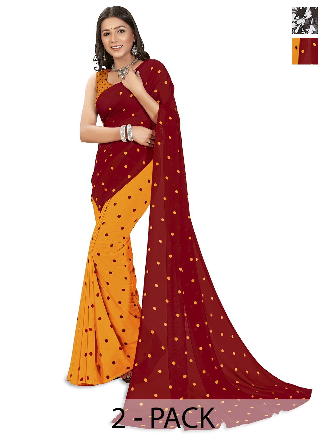 

ANAND SAREES Selection of 2 Floral Printed Saree, Red