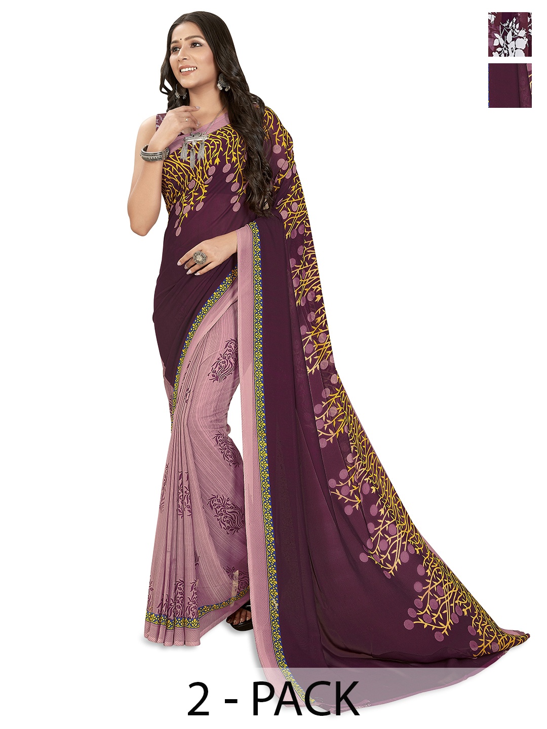 

ANAND SAREES Pack Of 2 Floral Saree, Brown