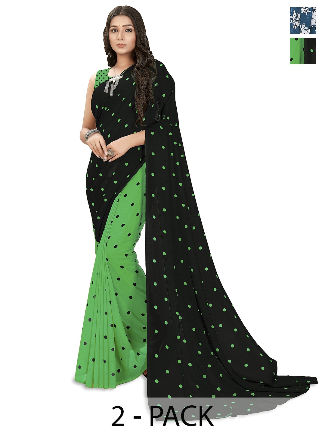 

ANAND SAREES Selection of 2 Floral Printed Saree, Black