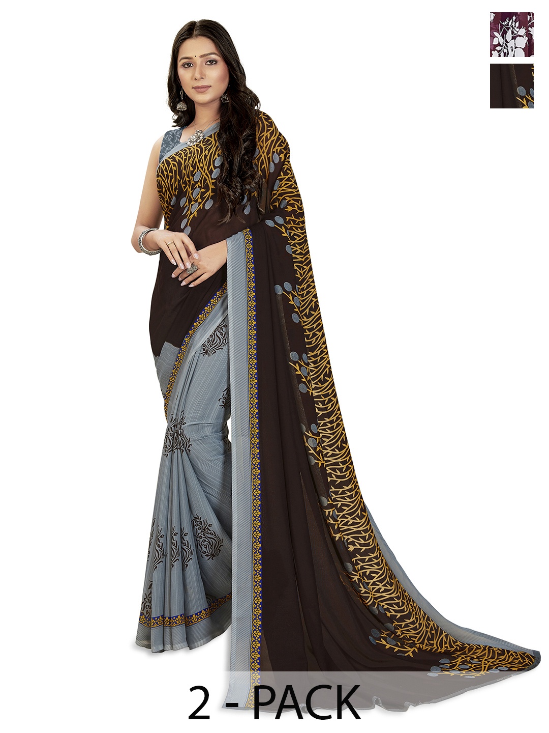 

ANAND SAREES Selection of 2 Floral Printed Saree, Maroon