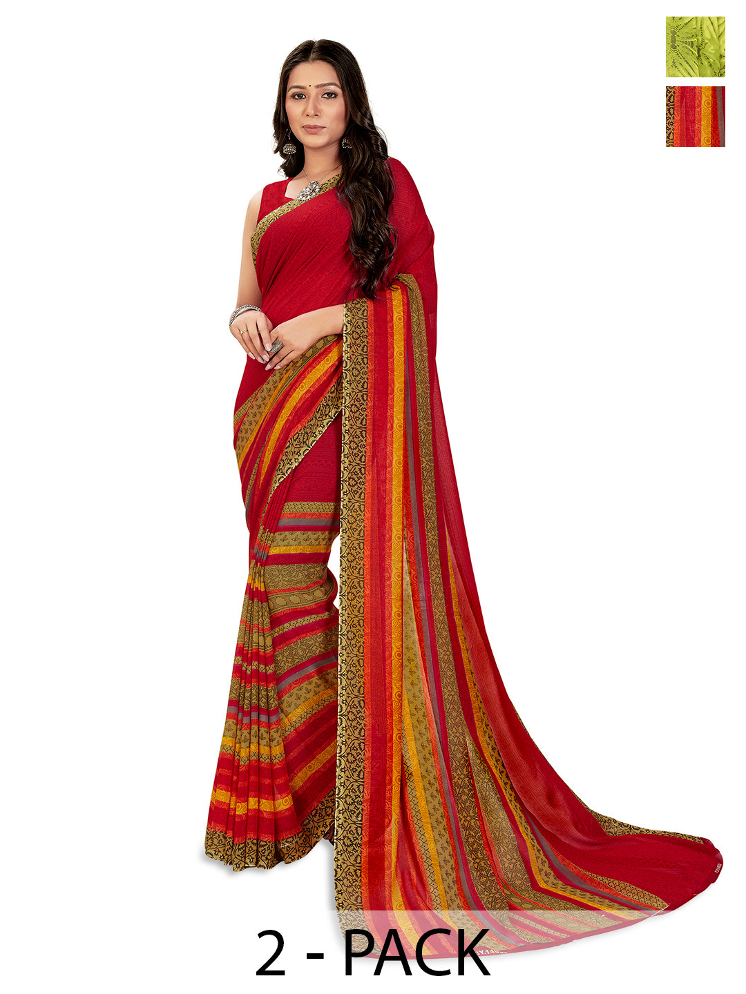 

ANAND SAREES Pack Of 2 Saree, Green