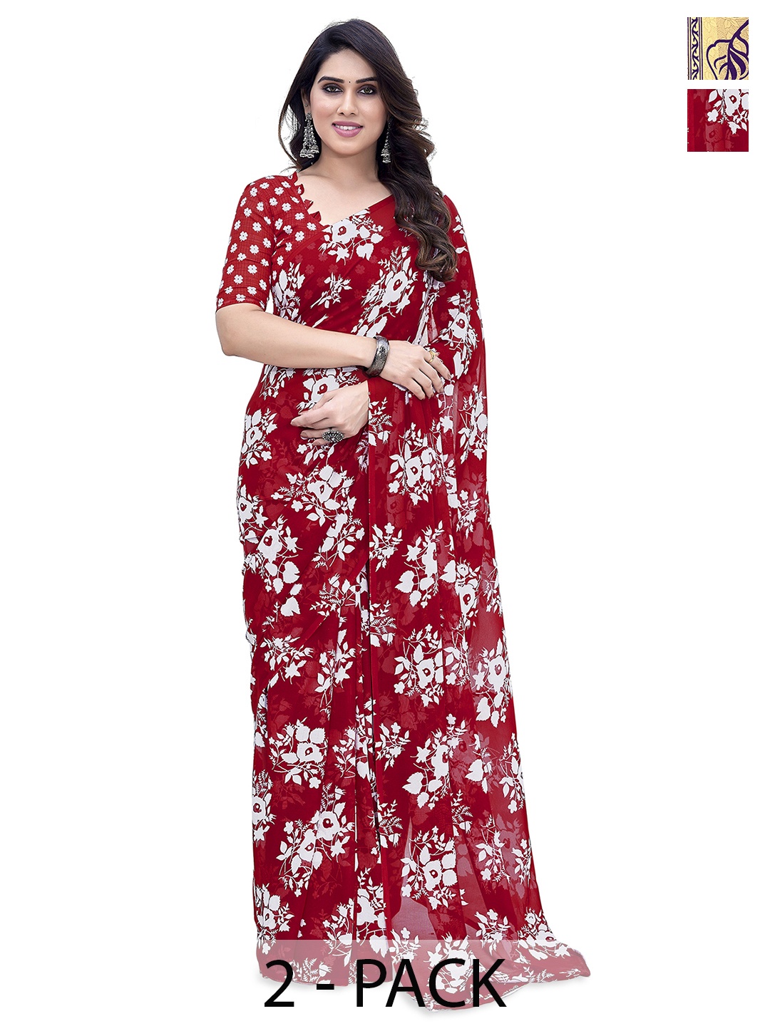 

ANAND SAREES Floral Poly Georgette Saree, Red