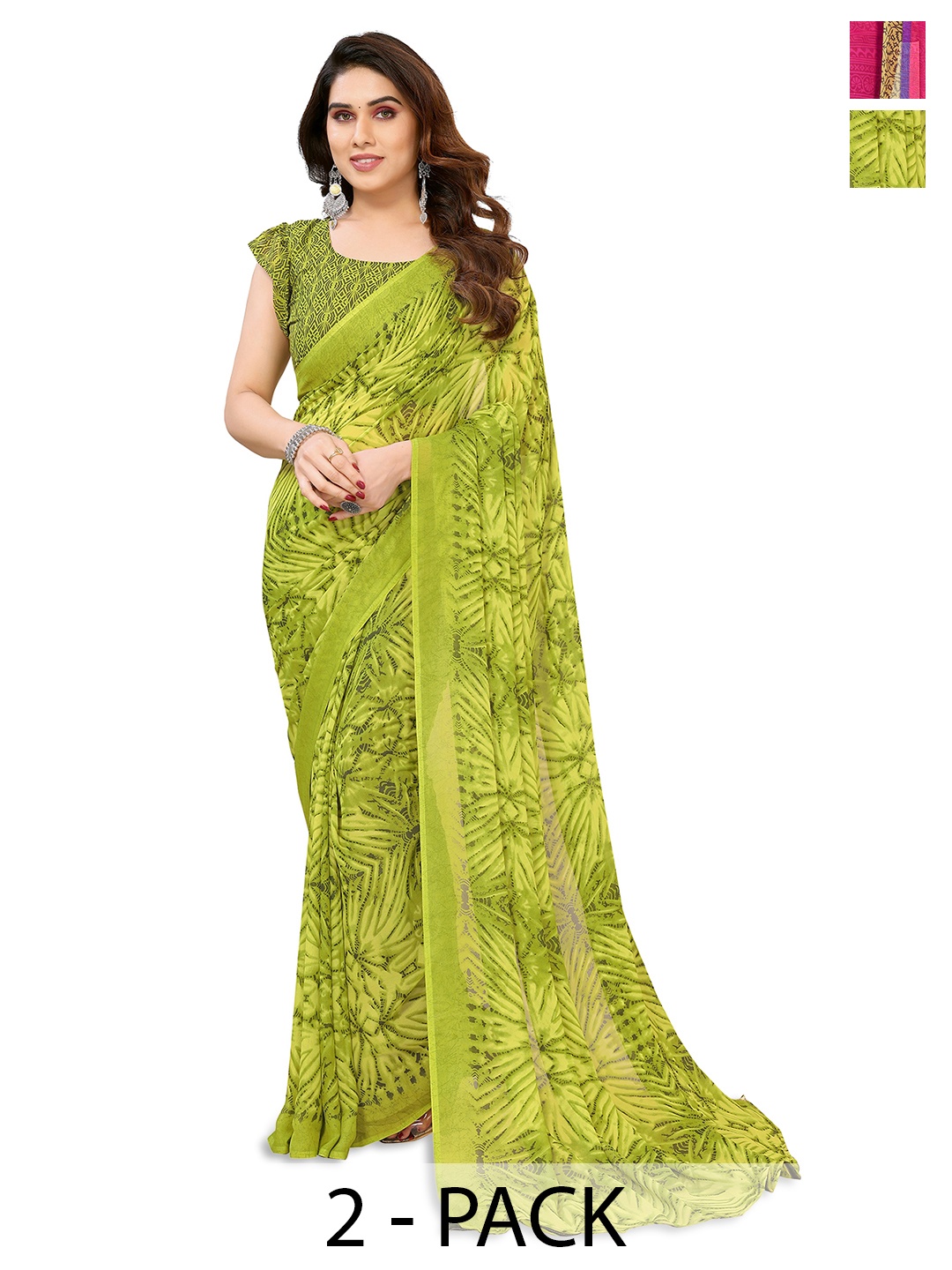 

ANAND SAREES Selection of 2 Ethnic Motifs Printed Saree, Green