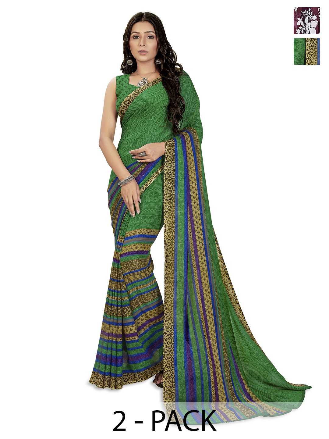 ANAND SAREES Selection of 2 Floral Printed Saree, Maroon
